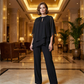 🔥Elegant todelt sett: bluse med asymmetrisk kant og vide bukser