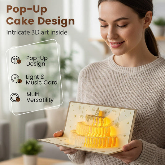 🔥SPESIALTILBUD 50 % RABATT✨3D-pop-up-bursdagskort med musikk og pengeholder
