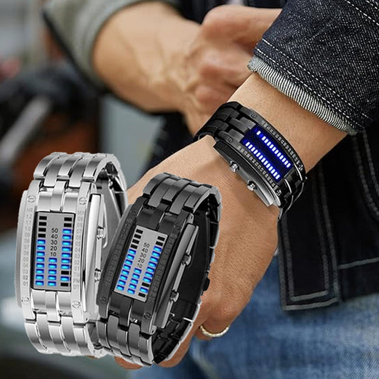⌚50% RABATT NÅ! 🤓 Cyberpunk binær LED-klokke – «Bare nerder forstår det» – Futuristisk, unik og iøynefallende med blå LED-skjerm 💙