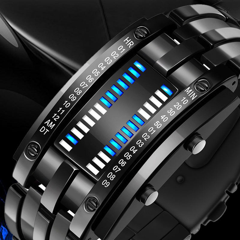 ⌚50% RABATT NÅ! 🤓 Cyberpunk binær LED-klokke – «Bare nerder forstår det» – Futuristisk, unik og iøynefallende med blå LED-skjerm 💙