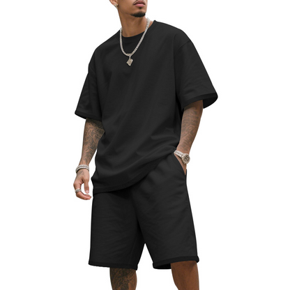 Casual to-delt sett med T-skjorte og shorts for menn