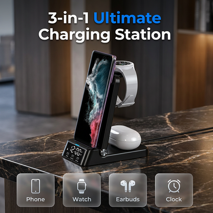 ⏳50 % RABATT I BEGRENSET TID! 🔥⏰3-i-1 hurtiglader med stativ (📱+⌚+🎧)