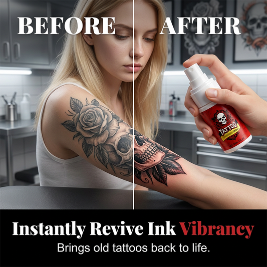 🎨 50 % RABATT! Spray til etterbehandling av tatoveringer – Gjenoppliver falmet blekk på et øyeblikk, med en ultrafint tåke uten fettighet. Helbreder raskt, og fargene fremstår som nye! ✨🛡️
