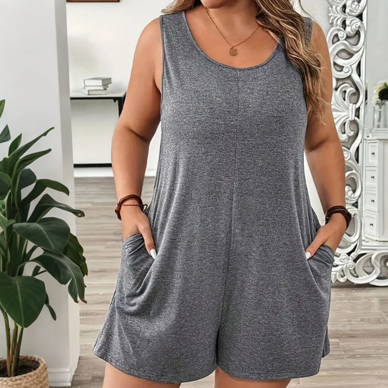 👗 TIDSBEGRENSET 50 % RABATT! 💥 Ermeløs jumpsuit i store størrelser med lommer for damer – Bølgende, behagelig, allsidig ✨