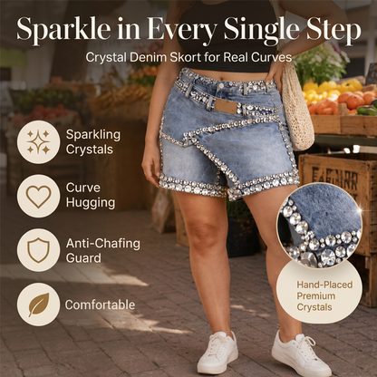 🔥Nye varer og bestselgere – Skort i denim med lag på lag og strass for damer