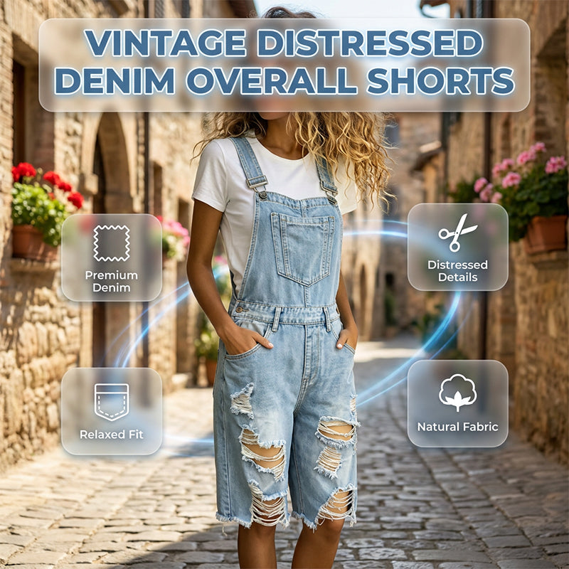 📢📢50 % RABATT !! ⏰Distressed denim-overallshorts for damer