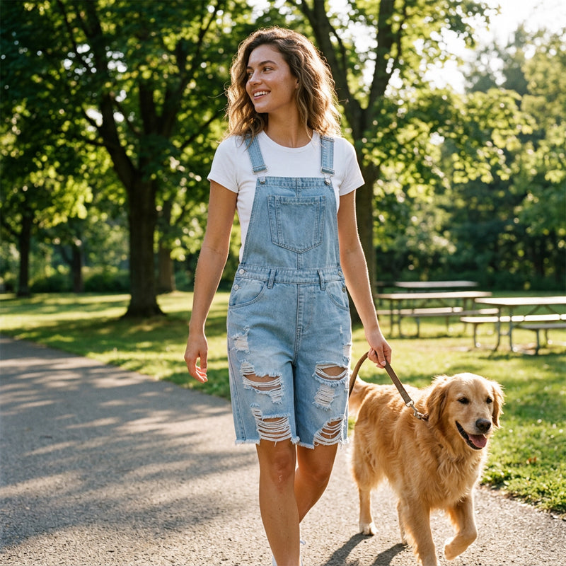 📢📢50 % RABATT !! ⏰Distressed denim-overallshorts for damer