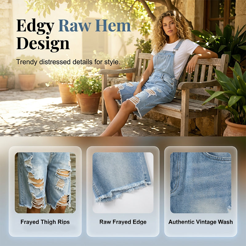 📢📢50 % RABATT !! ⏰Distressed denim-overallshorts for damer
