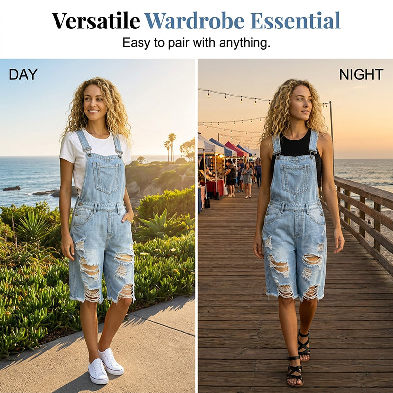 📢📢50 % RABATT !! ⏰Distressed denim-overallshorts for damer