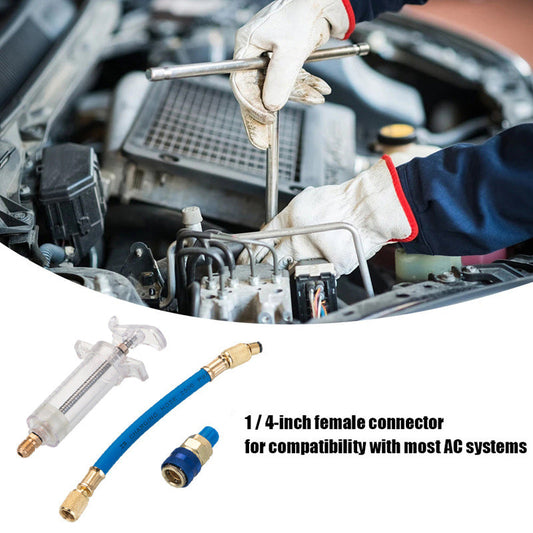 🔧 50% RABATT – A/C dye injector – hånddrevet – messingkonstruksjon – 2500 PSI slange – R134a hurtigkobling