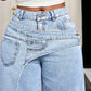 ⏳Tidsbegrenset tilbud⏰Asymmetriske jeans med vid benåpning for damer – Unikt design i midjen, avslappet passform og allsidig – Perfekt for stilig hverdagsstil og uformelle utflukter 🌿