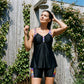 Badedrakt med flagrende tankini-topp og shorts til dame