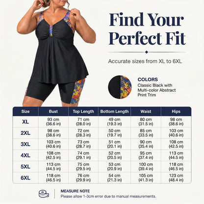 Badedrakt med flagrende tankini-topp og shorts til dame