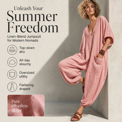 Løs sommerjumpsuit med V-hals for kvinner