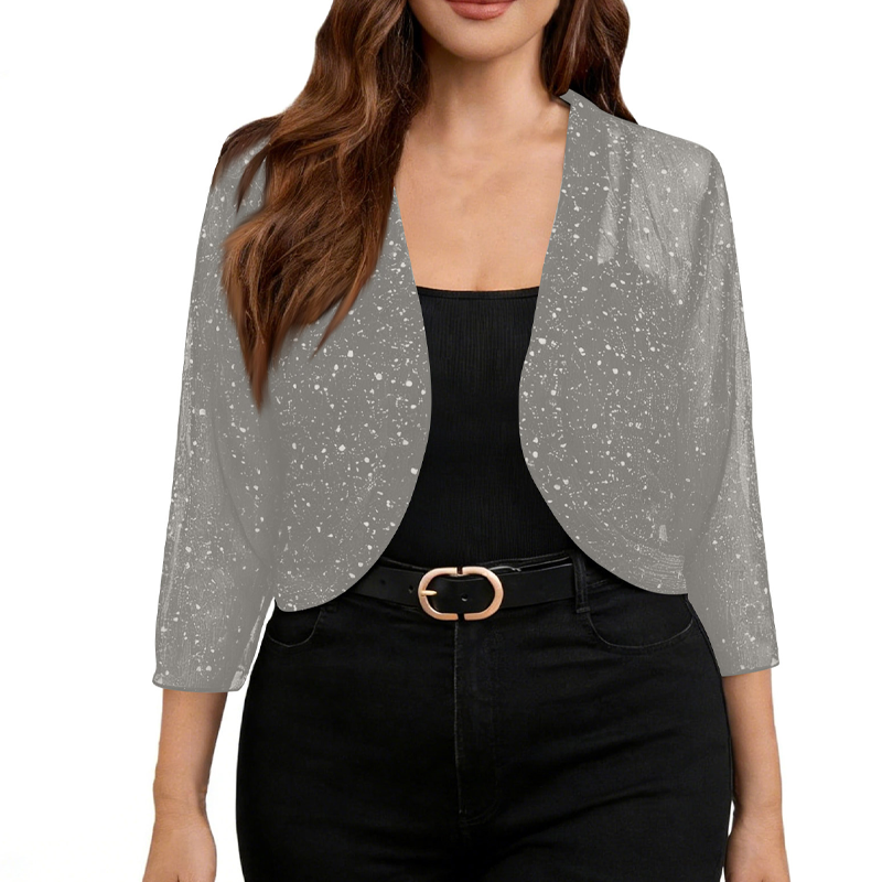 👚✨Kofta i glitrende mesh med åpen front for damer