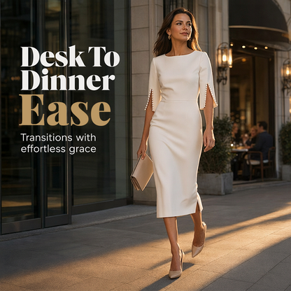 ✨Slim-fit kjole med rund hals for damer – Elegant, diskret luksusstil fra kontoret til middagen 💎