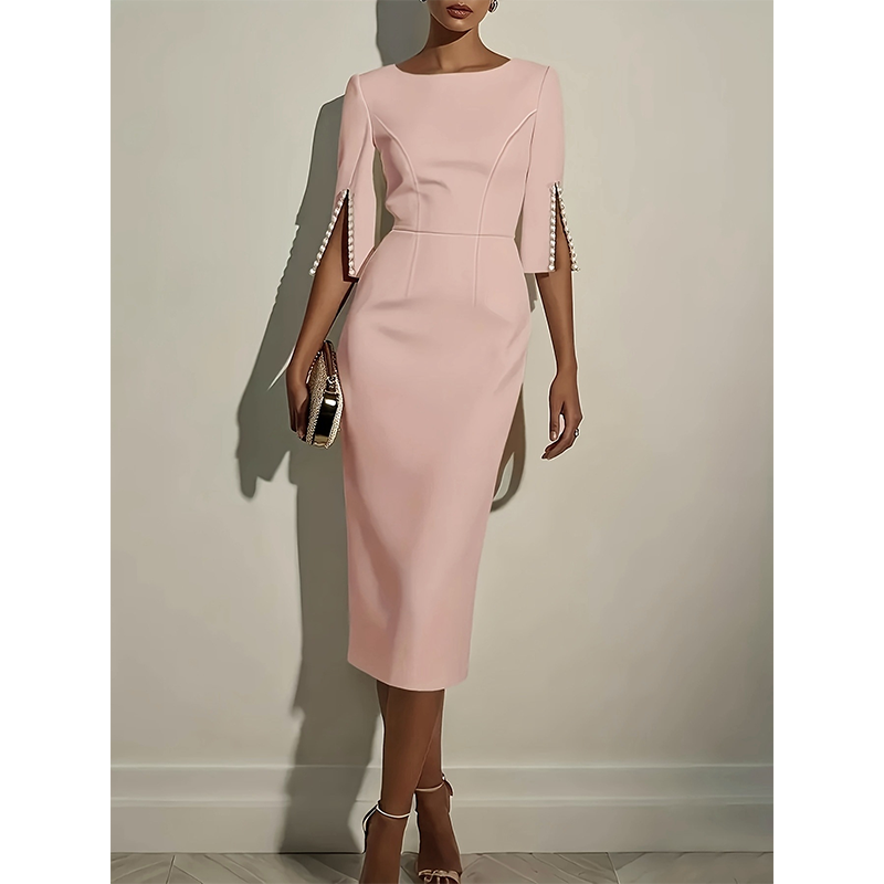 ✨Slim-fit kjole med rund hals for damer – Elegant, diskret luksusstil fra kontoret til middagen 💎