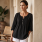 Langermet bluse med plissert Henley-hals for damer