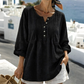 Langermet bluse med plissert Henley-hals for damer