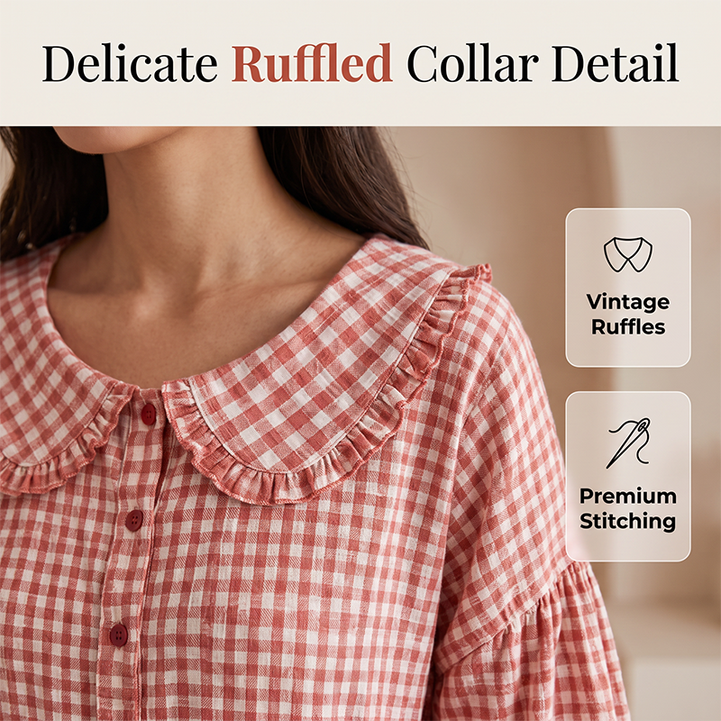Casual-top for kvinner med gingham-mønster
