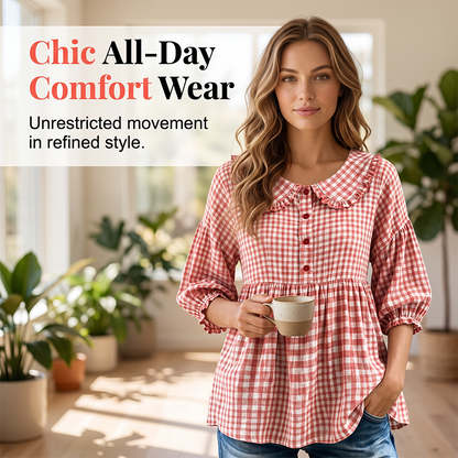 Casual-top for kvinner med gingham-mønster