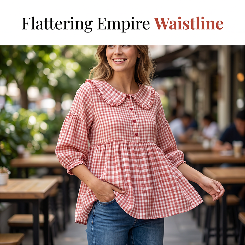 Casual-top for kvinner med gingham-mønster