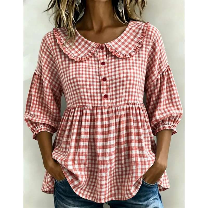 Casual-top for kvinner med gingham-mønster