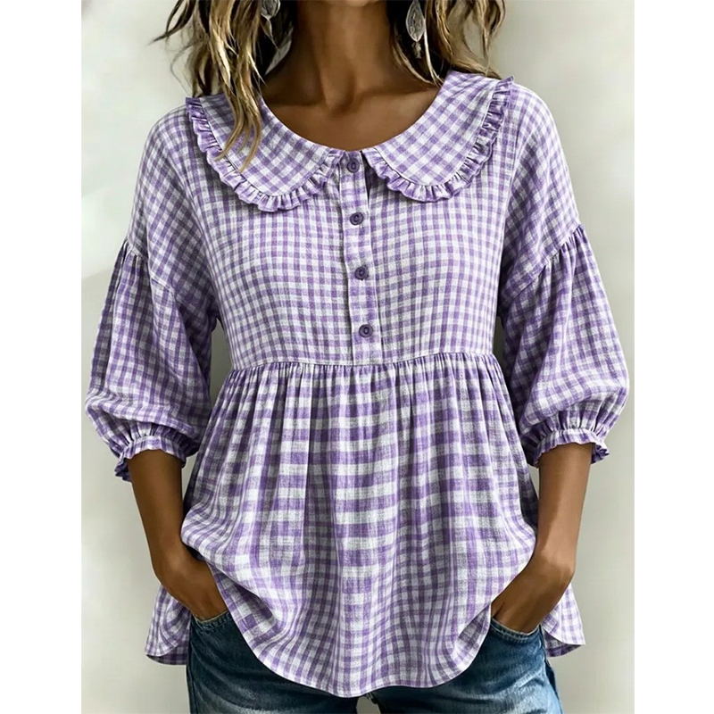 Casual-top for kvinner med gingham-mønster