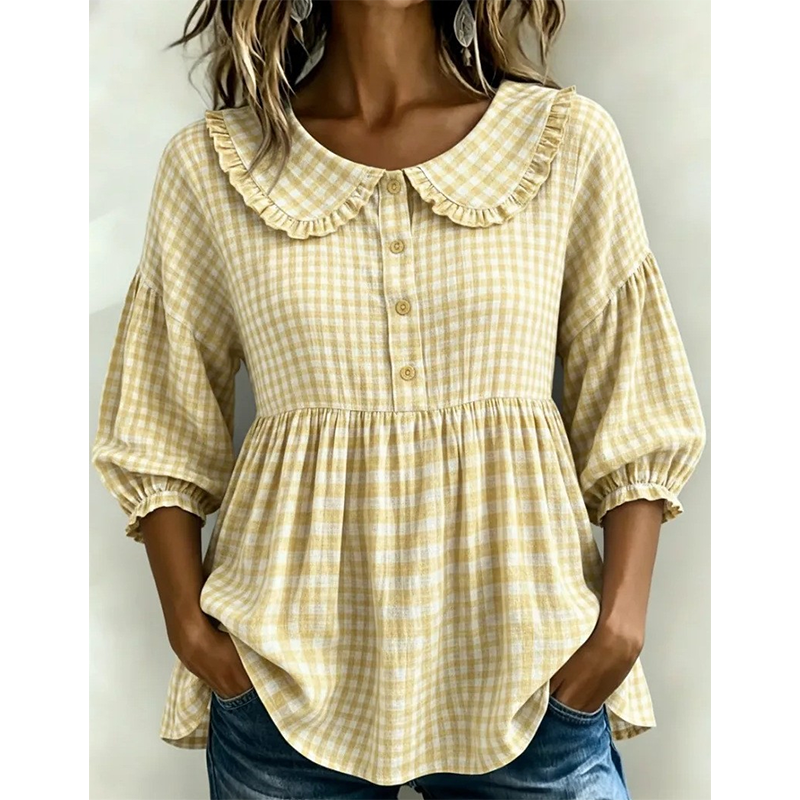 Casual-top for kvinner med gingham-mønster