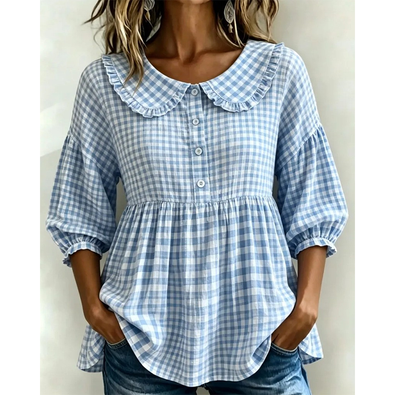 Casual-top for kvinner med gingham-mønster