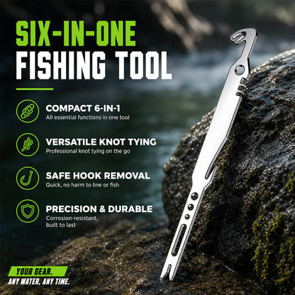 ⏳50 % rabatt i en begrenset periode⏰6-i-1 multiverktøy i rustfritt stål til fiske – med krokfjerner og knutebinder🎣🐟