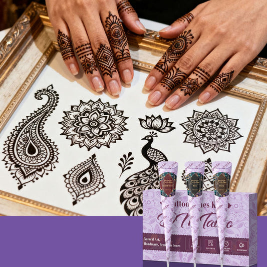 Komplett sett med henna-tatovering i tre farger