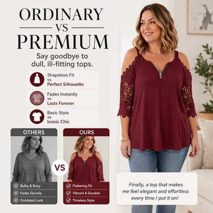 Et must-have🔥 Bluse med blonder og åpne skuldre og glidelås – Dristige detaljer og pustende stoff for en uanstrengt stil ✨