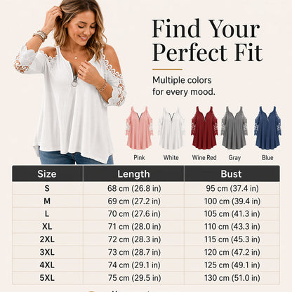 Et must-have🔥 Bluse med blonder og åpne skuldre og glidelås – Dristige detaljer og pustende stoff for en uanstrengt stil ✨