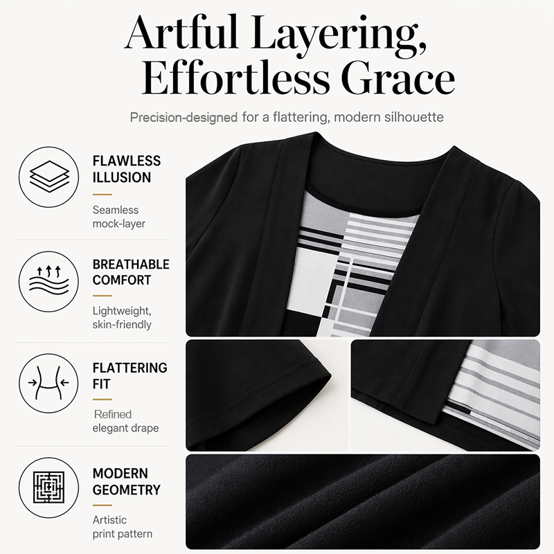 To-delt topp for kvinner med fargeblokker og imitert design