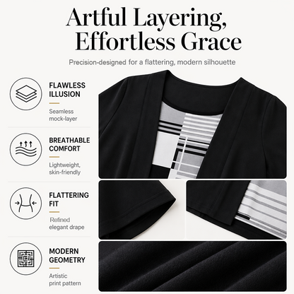 To-delt topp for kvinner med fargeblokker og imitert design