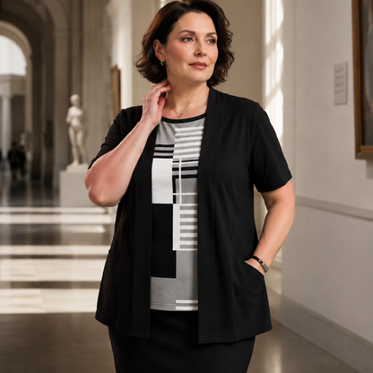 To-delt topp for kvinner med fargeblokker og imitert design