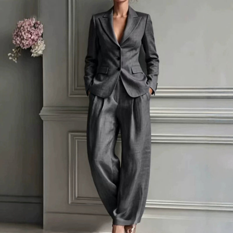 2-delers dress med blazer og bukser i casual-stil for kvinner