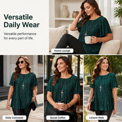 Flatterende plissert plussbluse