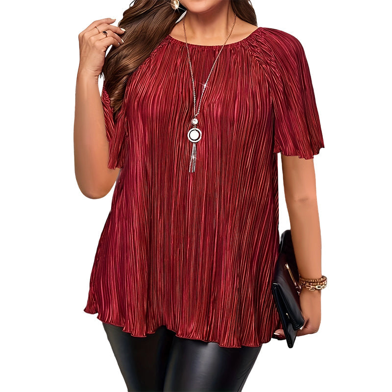Flatterende plissert plussbluse