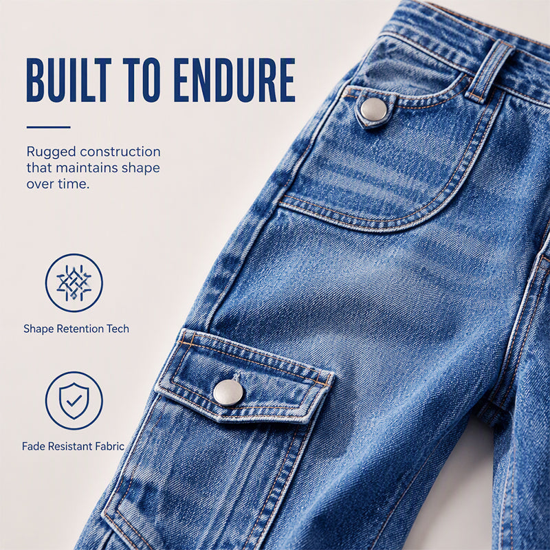 Knelange cargoshorts i denim for damer, med lommer