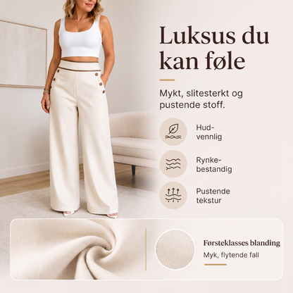Damebukser med høy midje, vide ben og kontrastkant