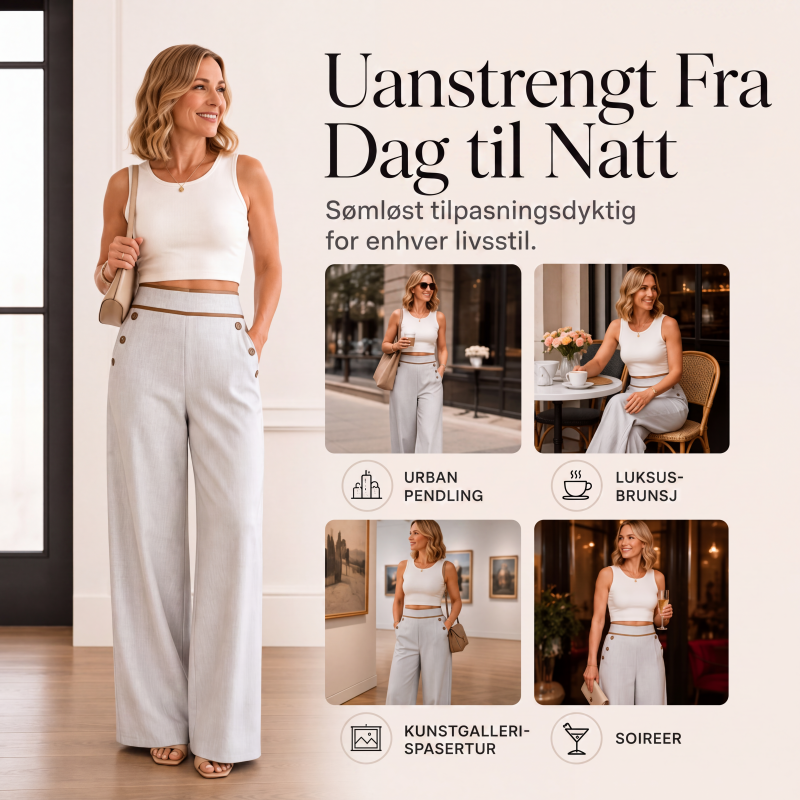 Damebukser med høy midje, vide ben og kontrastkant