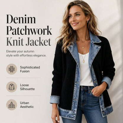 Elegant damekåpe i denim med ribbestrikket innsats
