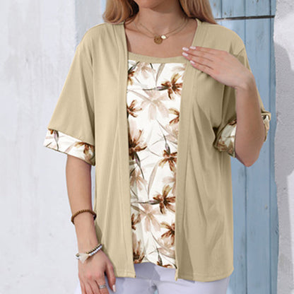 Women’s Summer Floral Print Fake 2-Piece Top