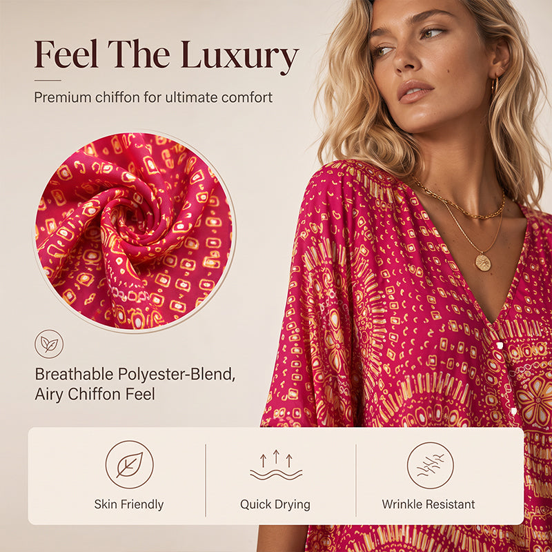 Populært akkurat nå⭐👚 Top med boho-mønster og flagermusermmer – flytende V-hals og uanstrengt bohemstil