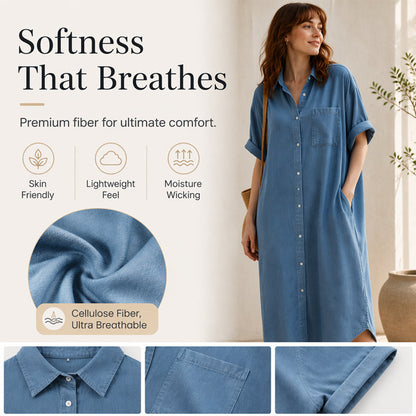 Løstsittende denimkjole med knapper for damer