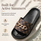 Unisex-sommer-sandaler med monogram og metallkjede
