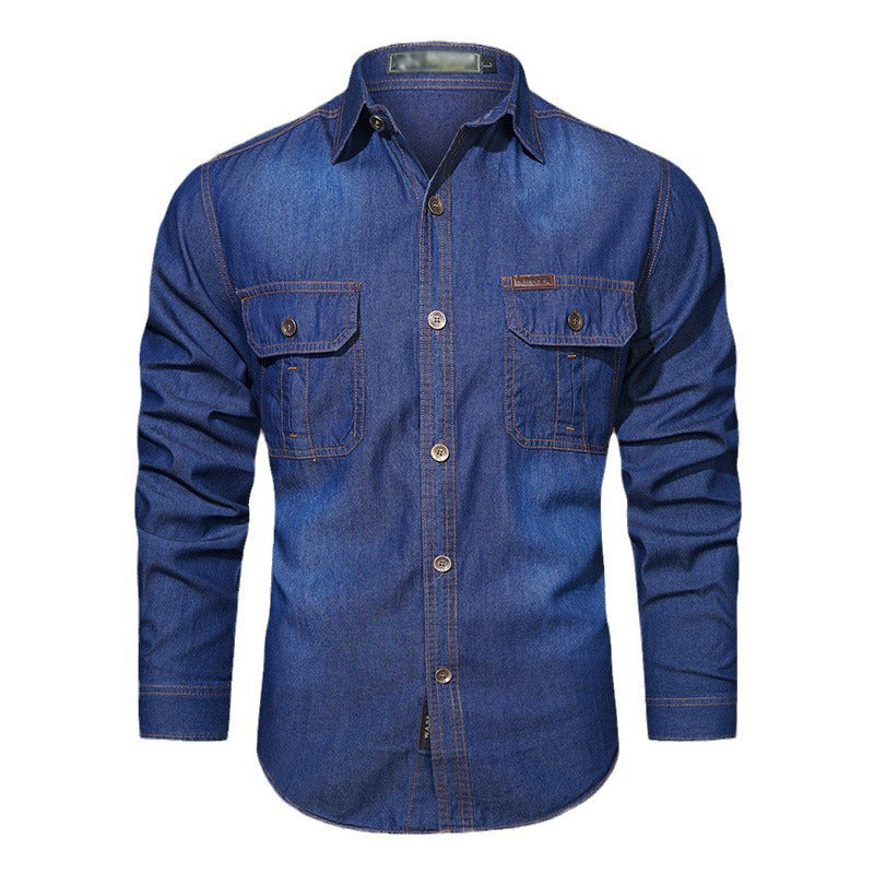 Langermet denimskjorte for menn i fritidsstil