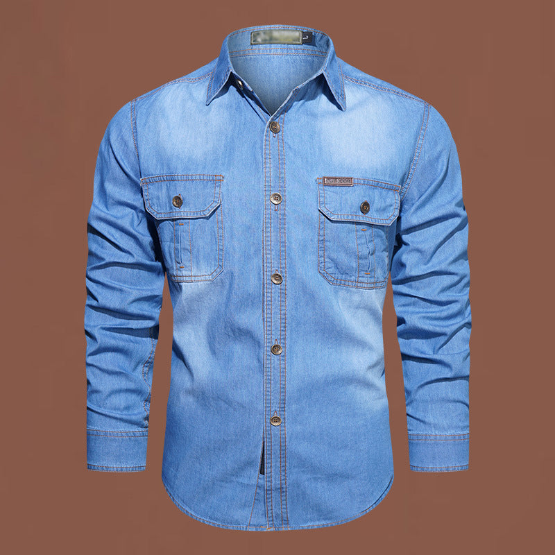 Langermet denimskjorte for menn i fritidsstil